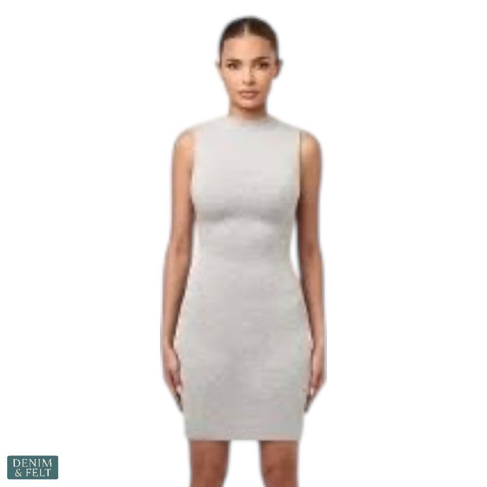 Naked‎ Wardrobe Gray Ribbed Bodycon Mock Neck Mini Dress Minimal Luxe NEW